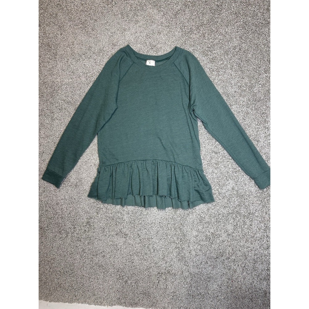 Anthropologie Postmark Peplum Sweatshirt Large Green Ruffle Hem USA Pullover